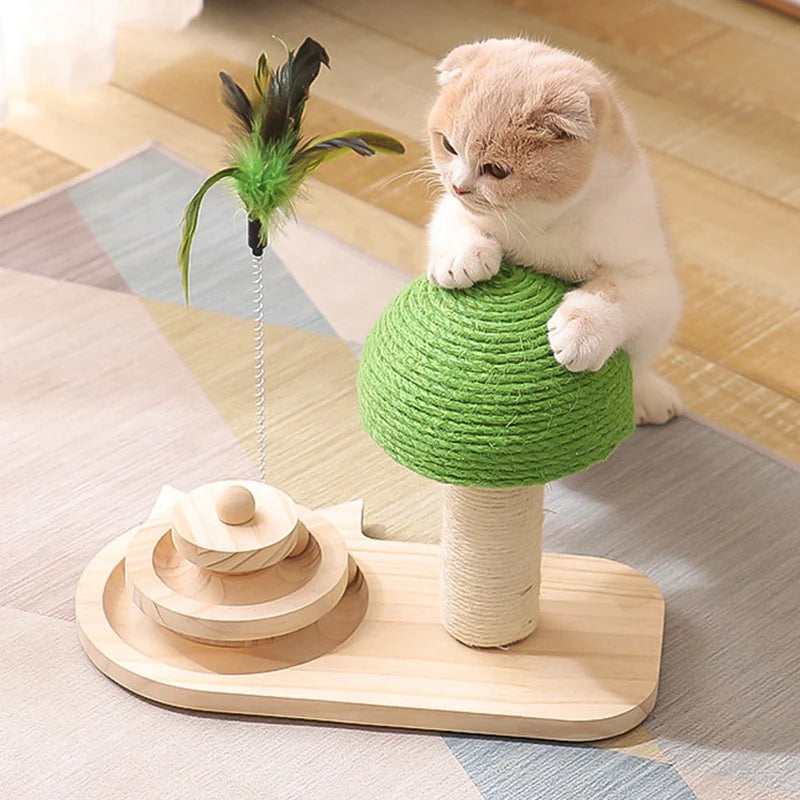Rascador para Gatos con Juguete de Plumas y Bolas de Madera