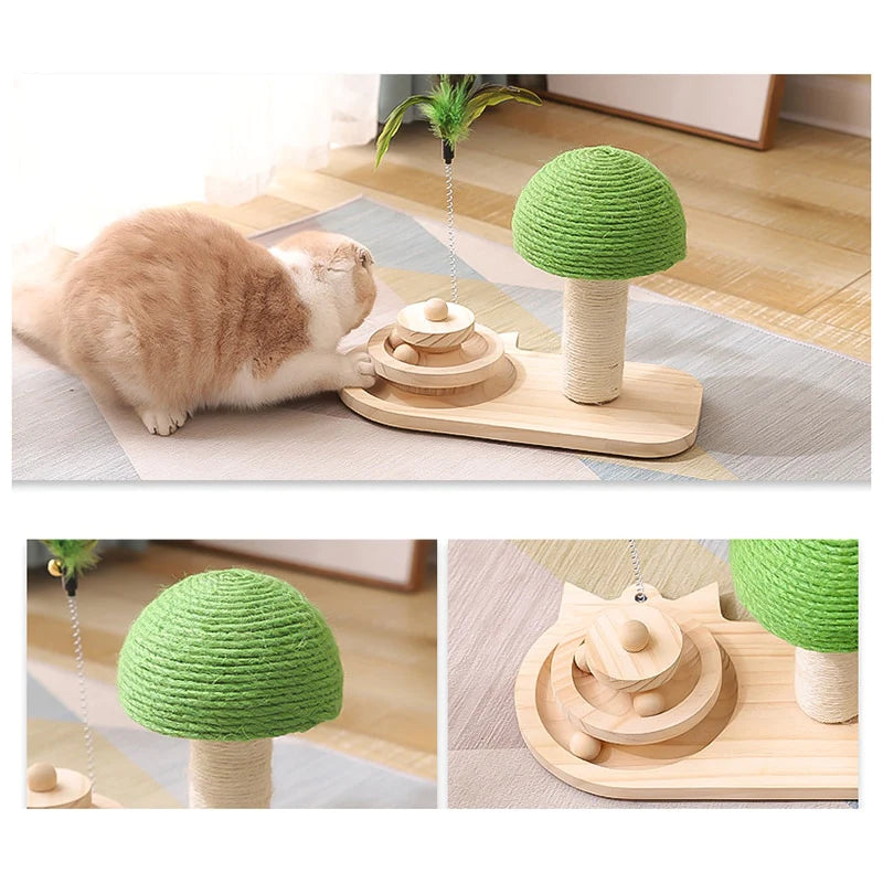 Rascador para Gatos con Juguete de Plumas y Bolas de Madera