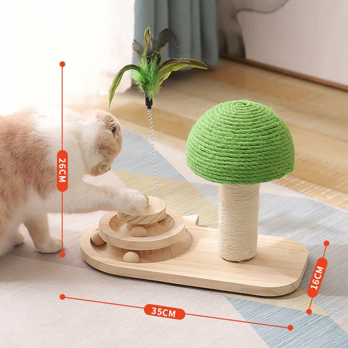 Rascador para Gatos con Juguete de Plumas y Bolas de Madera