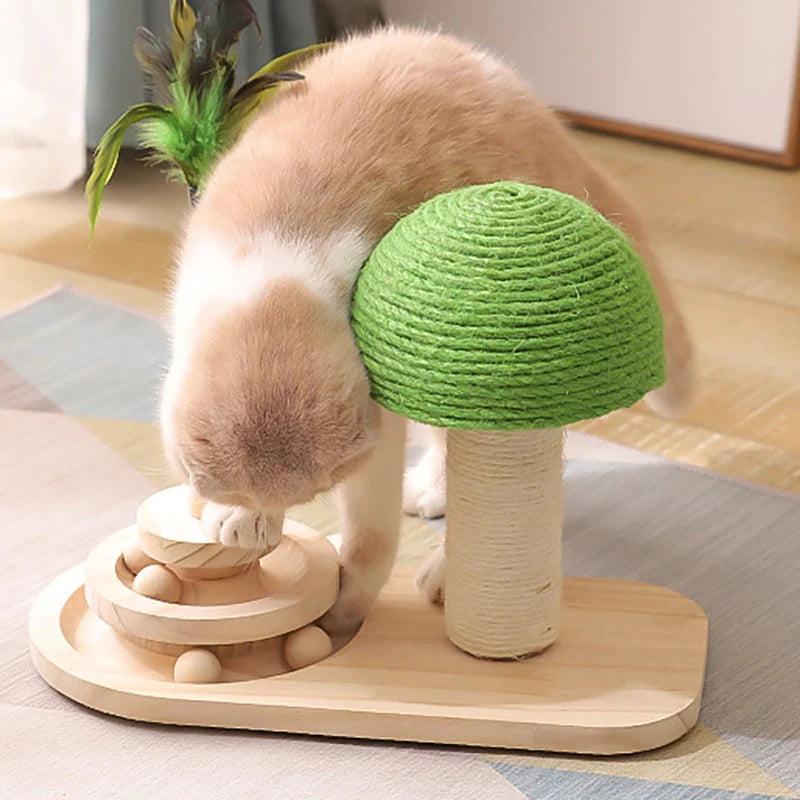 Rascador para Gatos con Juguete de Plumas y Bolas de Madera